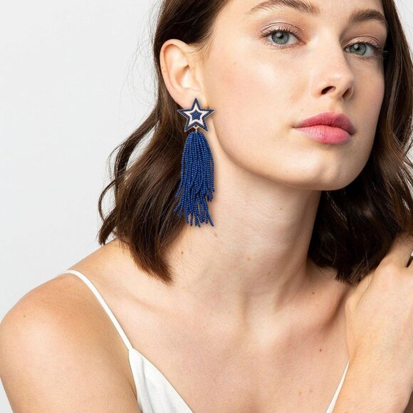 Dangle Earrings Waterfall Beaded Star Tassel Bohemian Jewelry for Women - Picture 2 of 7